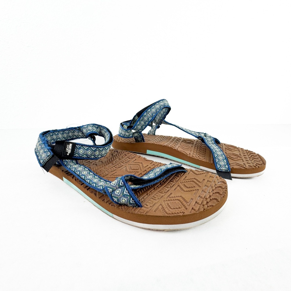 Muk Luks Sport Blue Geometric Strappy Athletic Sandals Boho Summer Flat Shoes